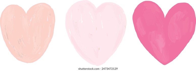 Oil painting hearts in 3 different colors. Hearts in various shapes