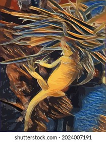 Oil Painting illustration with iguana, beautiful reptile. Pet, lizard, reptile.very cool