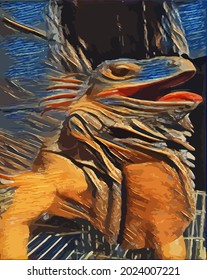 Oil Painting illustration with iguana, beautiful reptile. Pet, lizard, reptile.very cool