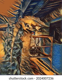 Oil Painting illustration with iguana, beautiful reptile. Pet, lizard, reptile.very cool
