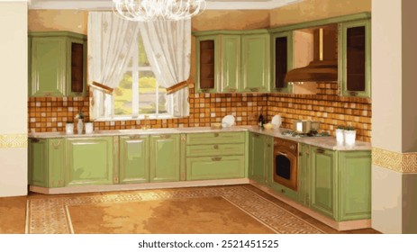 Pintura a óleo. O interior da sala de estar. Pintura moderna. Desenho na tela de desenho.