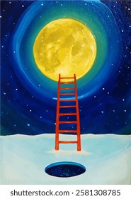 Oil painting, moonlit night. Oil painting. Vector.