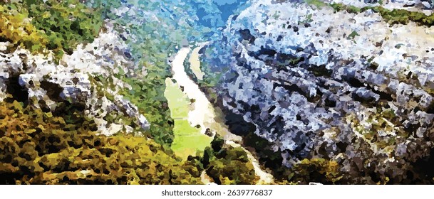 Oil painting on canvas. Canyon in the prairies of South America.