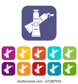 oil paints icons set vector illustration in flat style In colors red, blue, green and other