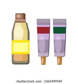 Oil paints and spray bottle flat icon. Graffiti, oil painting, art studio. Painting concept. Vector illustration art, hobby, leisure