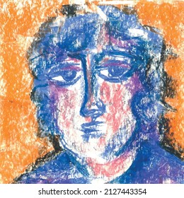 Oil pastel hand painted man face portrait art illustration