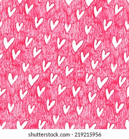 Oil pastel seamless pattern with hearts