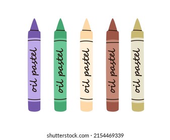 Oil Pastel Sticks Of Different Colour. New Sharp Pigments For Painting, Drawing. Creamy Paint Pencils Row. Art Supplies, Stationery. Flat Vector Illustration Isolated On White Background