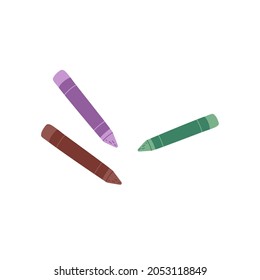 Oil pastel sticks for painting. Coloured crayons. Scattered pencils of different colors. School stationery. Flat vector illustration isolated on white background