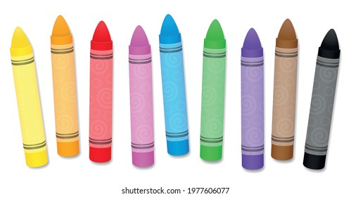 Oil pastel or wax pastel crayons, colorful set. Isolated vector illustration on white background.
