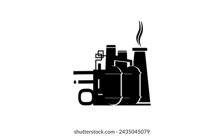 Oil petrochemical refinery plant, black isolated silhouette