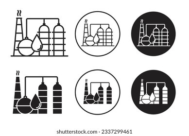 Juego de iconos de la planta de refinería petroquímica. símbolo vector de la industria química