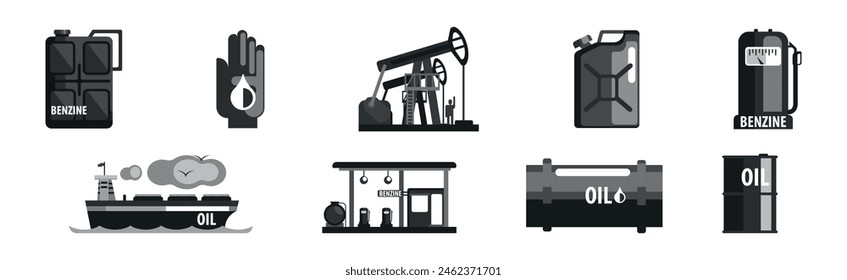 Oil and Petrol Industry Black Item and Object Vector Set