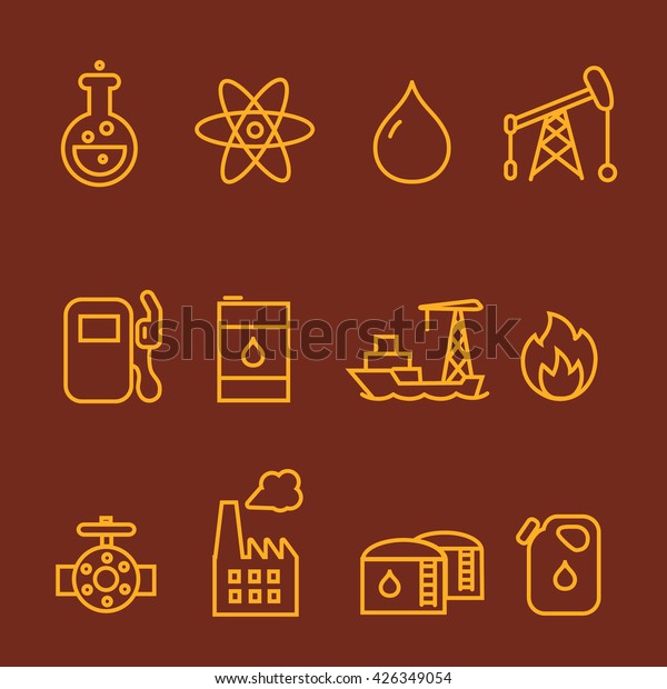 Oil and petrol\
industry line icon set.
