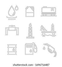 Die Öl- und Benzinindustrie stellt Icons her, die schwarz sind. Enthält Symbole wie KraftstoffLastkraftwagen, Tankstelle, Ölfabrik, Verkehr und mehr