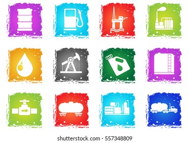 Oil and petrol industry objects simply symbols in grunge style for user interface design
