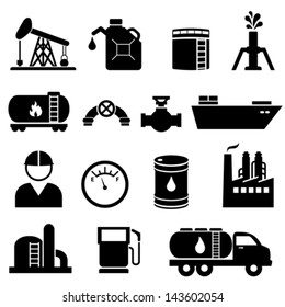 Oil and petroleum icon set in black