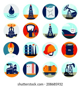 Oil and petroleum icon set, flat isolated vector illustration