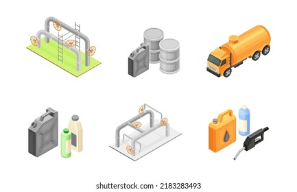 Oil Or Petroleum Industry With Extraction Refining And Transporting Process Isometric Vector Set