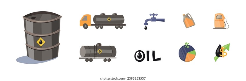 Oil Petroleum Industry as Extraction and Refining of Fuel Vector Set