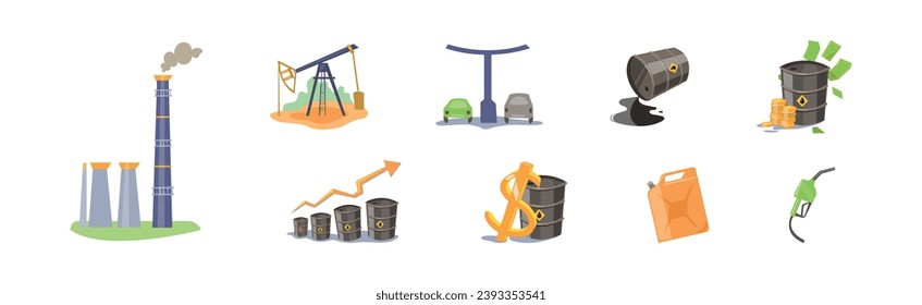 Oil Petroleum Industry as Extraction and Refining of Fuel Vector Set