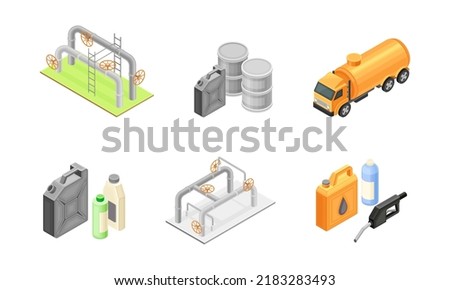 Oil or Petroleum Industry with Extraction Refining and Transporting Process Isometric Vector Set
