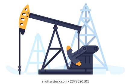 Industria petrolera. El derrick de gasolina. Equipo de aparejo de combustibles fósiles crudos. Producción petroquímica. Extracción de gas del pozo. Torre industrial. Fabricación de gasolina