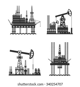 Oil and petroleum platform black and white isolated vector illustration