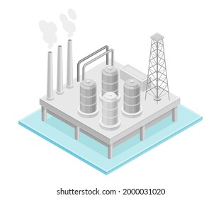 Oil or Petroleum Refinery as Industrial Process Plant with Crude Oil Production Isometric Vector Illustration