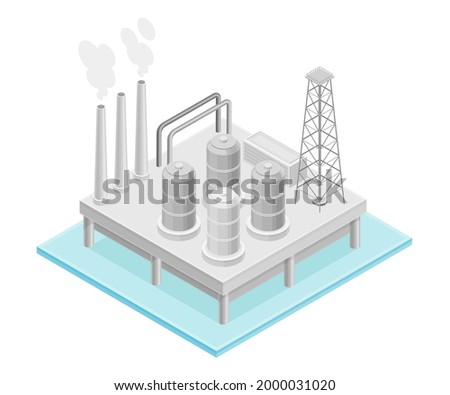 Oil or Petroleum Refinery as Industrial Process Plant with Crude Oil Production Isometric Vector Illustration