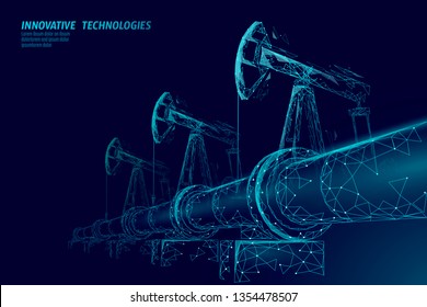 Oil pipeline low poly business concept. Finance economy polygonal petrol production. Petroleum fuel industry transportation line connection dots blue vector illustration