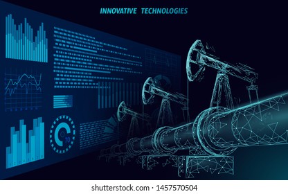 Oil pipeline low poly business concept. Finance economy polygonal petrol production. Petroleum fuel industry transportation line connection dots blue vector illustration