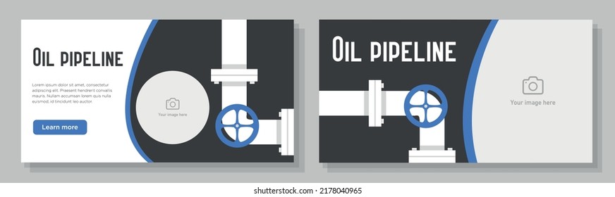 Oil pipeline online banner template set, industrial gas pipe advertisement sign, fossil fuel horizontal ad, industrial pipes content marketing post, creative brochure, isolated on background.