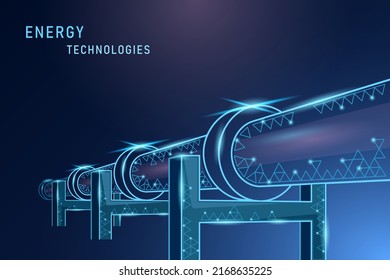 Oil pipeline perspective view low poly style isolated blue background vector