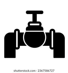 Oil pipeline with tap, pipe fitting, plumbing solid icon, oil industry concept, tube vector sign on white background, glyph style icon for mobile concept and web design. Vector graphics