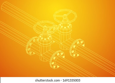 Oil pipeline with valve business concept. Finance economy polygonal petrol production. Petroleum fuel industry transportation line. Wireframe low poly mesh vector illustration.