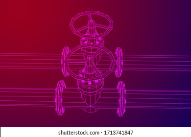 Oil pipeline with valve business concept. Finance economy polygonal petrol production. Petroleum fuel industry transportation line. Wireframe low poly mesh vector illustration.