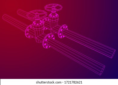 Oil pipeline with valve business concept. Finance economy polygonal petrol production. Petroleum fuel industry transportation line. Wireframe low poly mesh vector illustration.