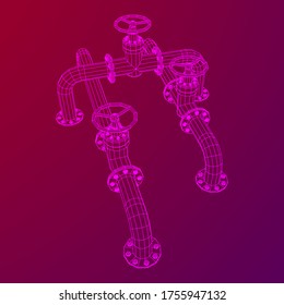 Oil pipeline with valve business concept. Finance economy polygonal petrol production. Petroleum fuel industry transportation line. Wireframe low poly mesh vector illustration.