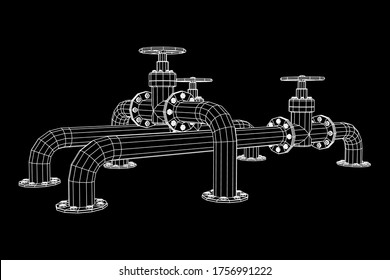 Oil pipeline with valve business concept. Finance economy polygonal petrol production. Petroleum fuel industry transportation line. Wireframe low poly mesh vector illustration.