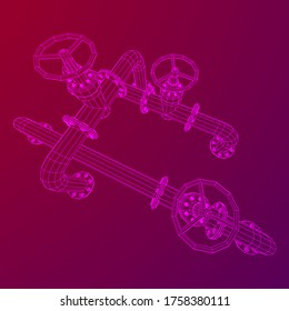 Oil pipeline with valve business concept. Finance economy polygonal petrol production. Petroleum fuel industry transportation line. Wireframe low poly mesh vector illustration.