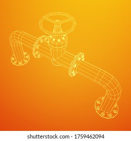 Oil pipeline with valve business concept. Finance economy polygonal petrol production. Petroleum fuel industry transportation line. Wireframe low poly mesh vector illustration.