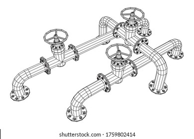 Oil pipeline with valve business concept. Finance economy polygonal petrol production. Petroleum fuel industry transportation line. Wireframe low poly mesh vector illustration.