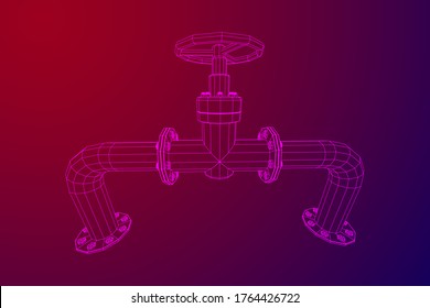 Oil pipeline with valve business concept. Finance economy polygonal petrol production. Petroleum fuel industry transportation line. Wireframe low poly mesh vector illustration.