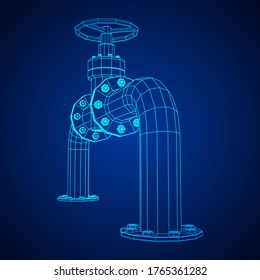 Oil pipeline with valve business concept. Finance economy polygonal petrol production. Petroleum fuel industry transportation line. Wireframe low poly mesh vector illustration.