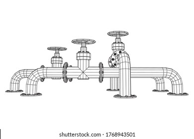 Oil pipeline with valve business concept. Finance economy polygonal petrol production. Petroleum fuel industry transportation line. Wireframe low poly mesh vector illustration.