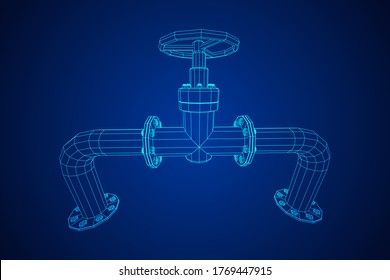 Oil pipeline with valve business concept. Finance economy polygonal petrol production. Petroleum fuel industry transportation line. Wireframe low poly mesh vector illustration.