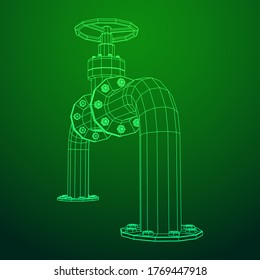 Oil pipeline with valve business concept. Finance economy polygonal petrol production. Petroleum fuel industry transportation line. Wireframe low poly mesh vector illustration.