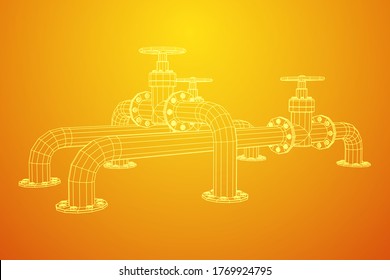 Oil pipeline with valve business concept. Finance economy polygonal petrol production. Petroleum fuel industry transportation line. Wireframe low poly mesh vector illustration.