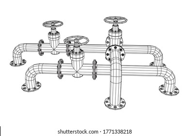 Oil pipeline with valve business concept. Finance economy polygonal petrol production. Petroleum fuel industry transportation line. Wireframe low poly mesh vector illustration.